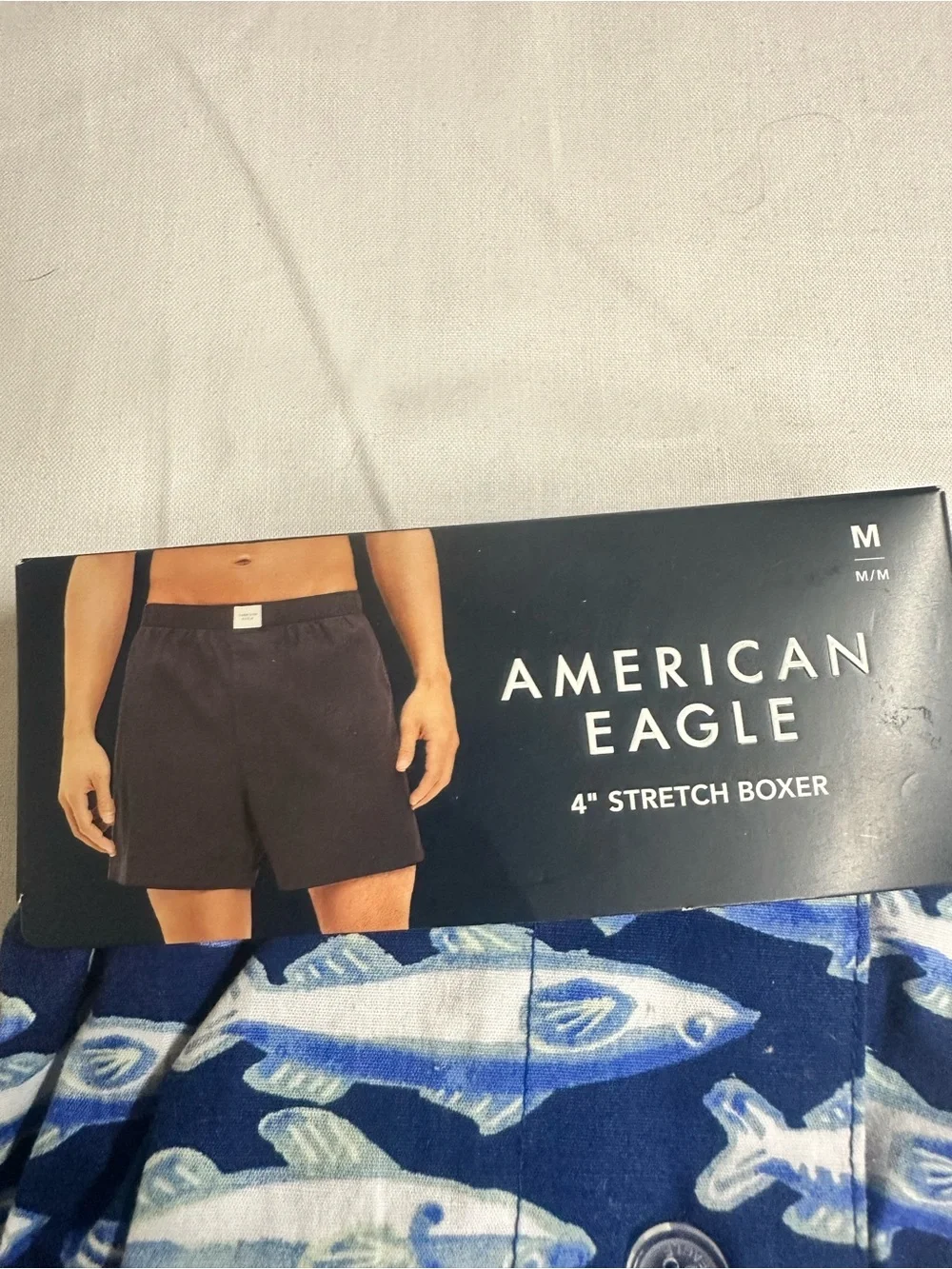 American Eagle Navy and Light Blue Fish-Print Boxers